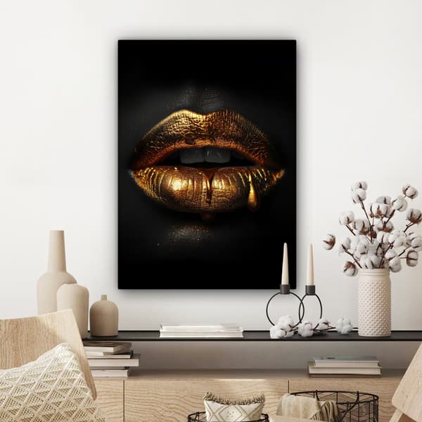 MuchoWow Högupplöst Foto på Canvas - 60x80cm - Väggdekoration - Målning Print - Enkel Upphängningssystem - Gyllene läppar