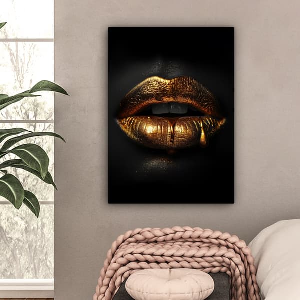 MuchoWow Högupplöst Foto på Canvas - 60x80cm - Väggdekoration - Målning Print - Enkel Upphängningssystem - Gyllene läppar