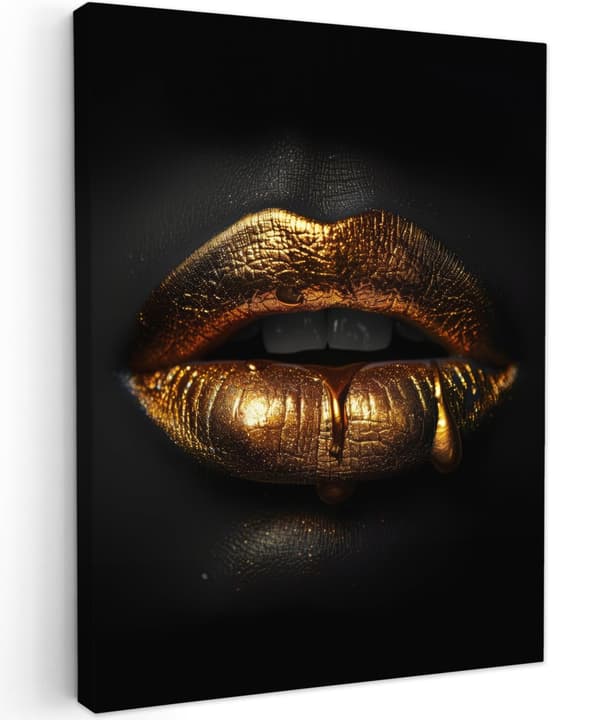 MuchoWow Högupplöst Foto på Canvas - 60x80cm - Väggdekoration - Målning Print - Enkel Upphängningssystem - Gyllene läppar