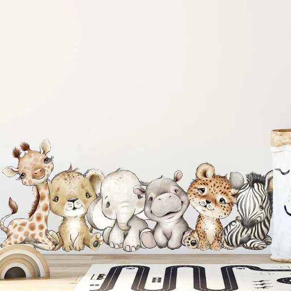 Wallsticker - Baby Giraffe Lion Elephant Hippo Leopard Zebra