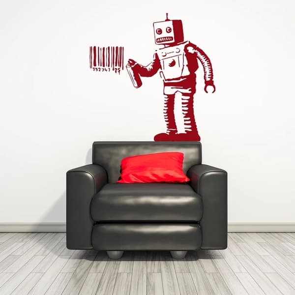 Veggklistremerke - Barcode Robot / Burgund
