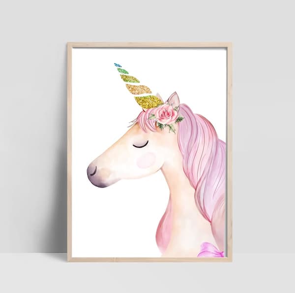 Plakat - Enhjørning med Blomster / Venstre