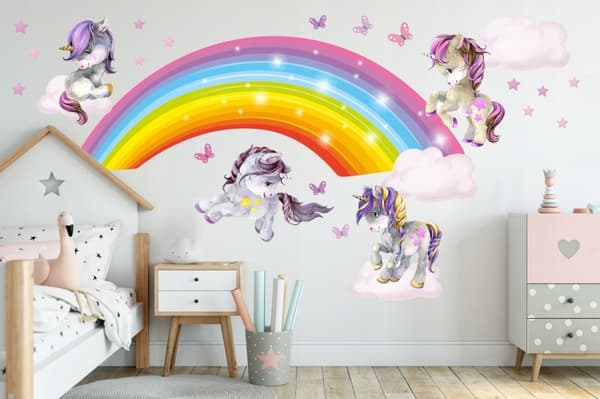 Wallstickers - Enhjørninger og regnbue