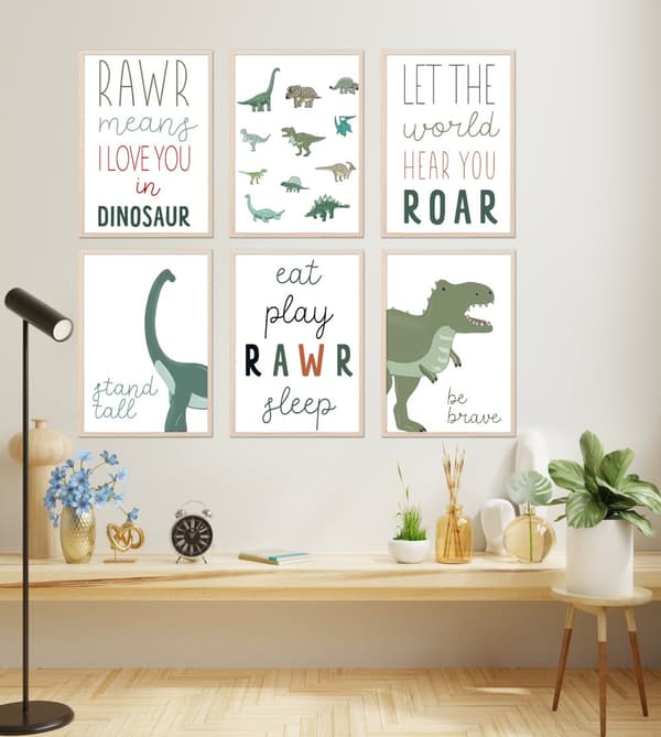 Plakater - Dinosaurer / LET THE WORLD HEAR YOU ROAR / sett med 6