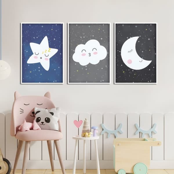 Posters - Nursery Art / Moln, Stjärna, Måne / Set om 3