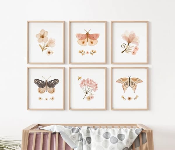 Plakater - Sommerfugle og Blomster / Sæt med 6
