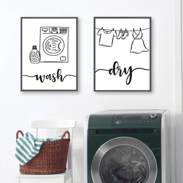 Plakat -  Vasketøj / Wash, Dry / Sæt med 2