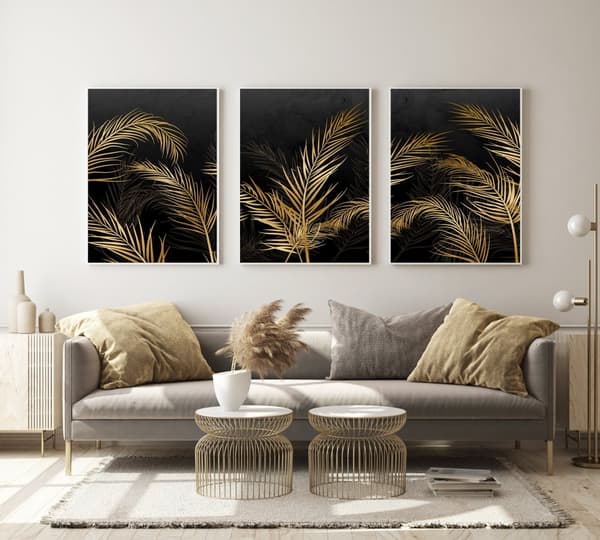 Plakater - Moderne kunst / Blade Golden / sæt med 3