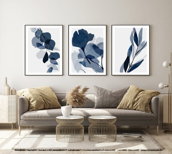 Plakater - Moderne kunst / Blå blomster / sæt med 3