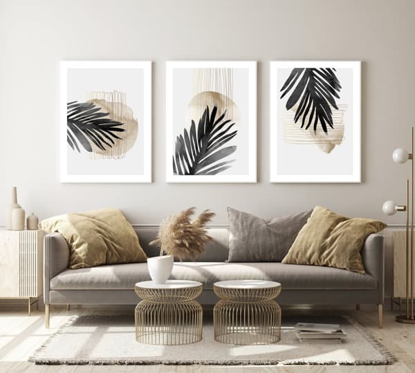 Plakater - Moderne Kunst / Sort Blad / sæt med 3