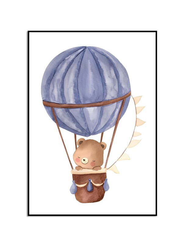 Plakat - Bjørn i en Blå luftballon