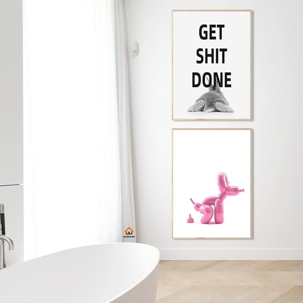 Plakater -Kvindekunst til badeværelset / Få lort gjort / Sæt med 2