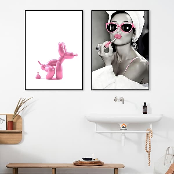 Plakater - Kvindekunst til badeværelse / Pink / Sæt med 2