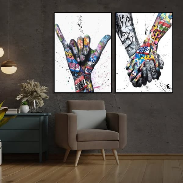 Plakater - Gade graffiti kys / Hænder / Sæt med 2