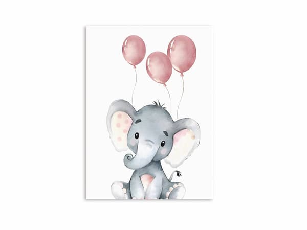 Plakater - Elefant og lyserøde balloner