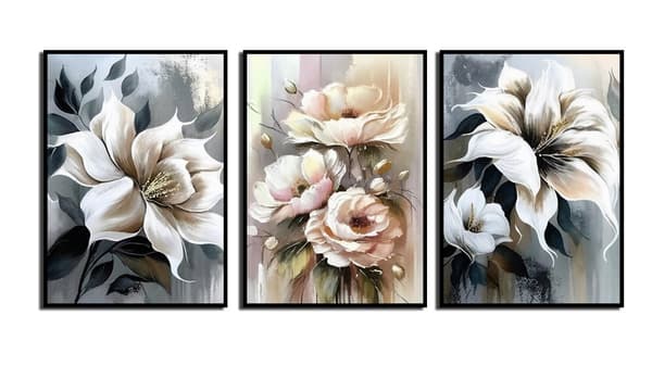 Affischer - Modern konst - Vita blommande blommor / Set om 3
