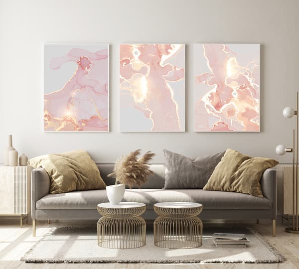 Plakater -  Blek rosa mønster /  sett med 3