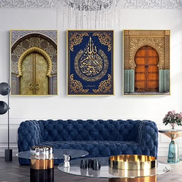 Plakater – Blåguld dør Allah islamisk plakat / Sæt med 3