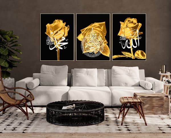 Plakater – Golden Rose Allah islamsk plakat / sett med 3