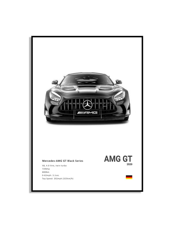 Plakat –  Luksus sort og hvid sportsvogn / AMG GT 2020 / Hvid