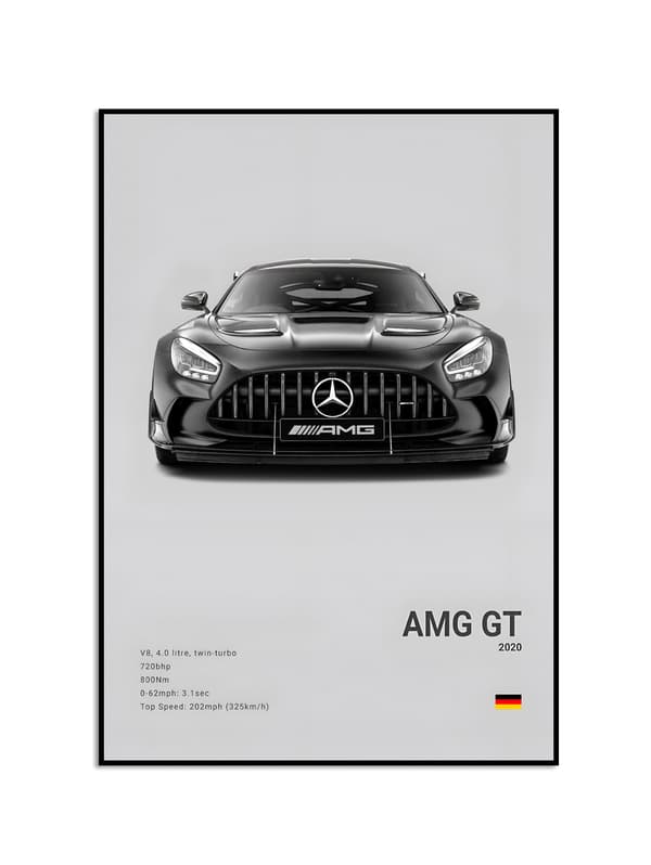 Juliste –  Ylellinen mustavalkoinen urheiluauto / AMG GT 2020 / Harmaa