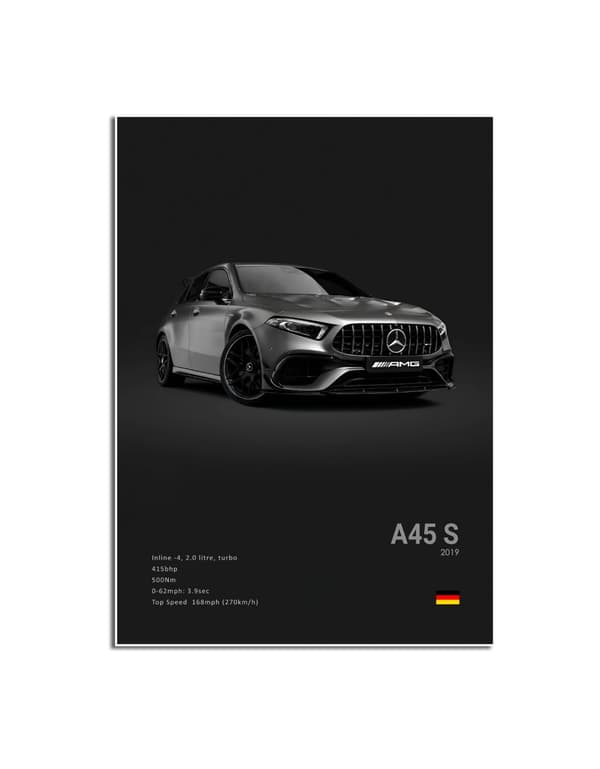 Plakat –  Luksus svart og hvit sportsbil / A45 S / Svart