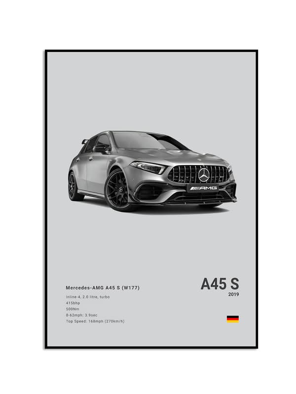 Plakat – Luksus svart og hvit sportsbil / A45 S / Grå