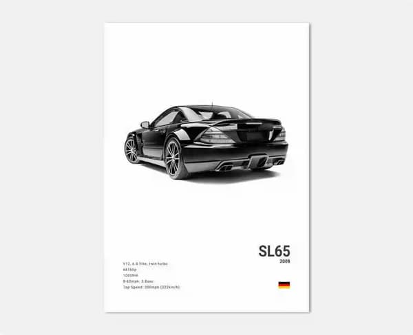 Plakat –  Luksus svart og hvit sportsbil /  SL 65 2008/ Hvit