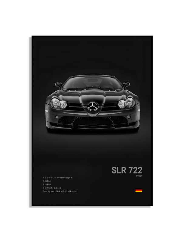 Juliste –  Ylellinen mustavalkoinen urheiluauto /  SLR 722 2006 / Musta