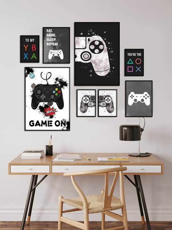 Plakat - Spilkontroller / GAME ON / Sæt af 8
