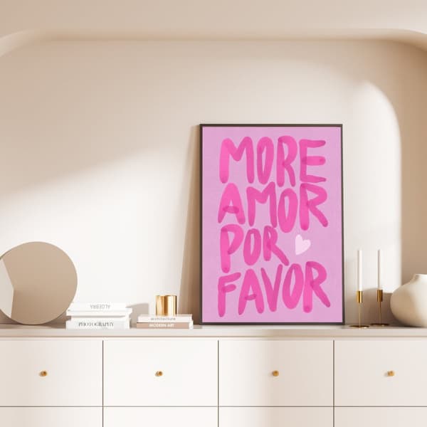 Juliste – MORE AMOR POR FAVOR / Vaaleanpunainen