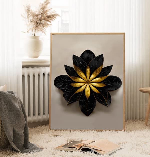 Plakat – Moderne Kunst / Blomster i Svart og Gull