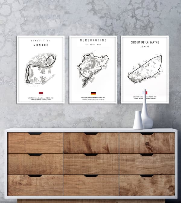 Plakat – CIRCUIT DE MONACO / NÜRBURGRING / CIRCUIT DE LA SARTHE / Sett av 3