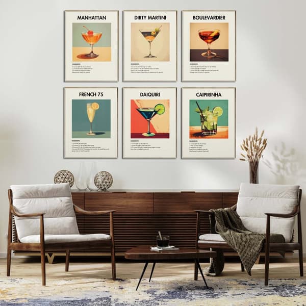 Cocktailoppskrift Plakater - Sett med 6