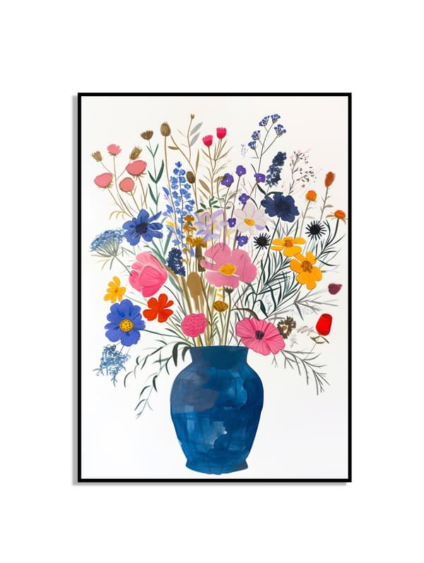 Farverige Blomster i Blå Vase Plakat