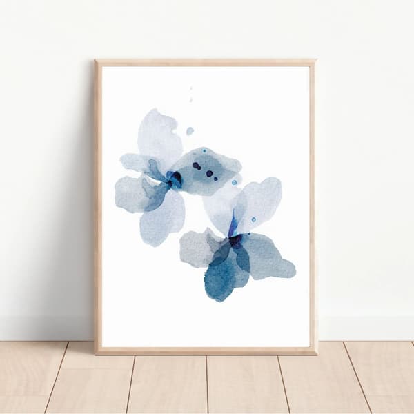 Blå Vandfarvet Blomst Poster