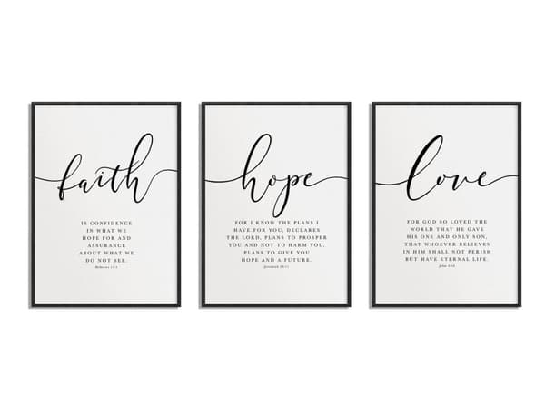 Faith Hope Love Plakatsett - Sett av 3