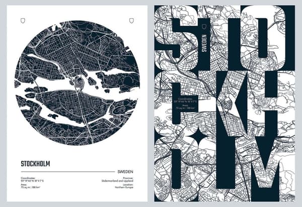Plakat - Stockholm Kart Duo / Sett av 2
