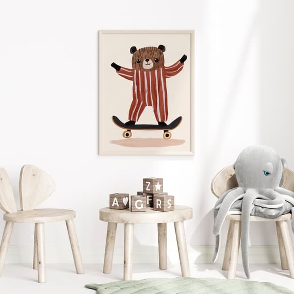 Plakat - Bjørn på Skateboard