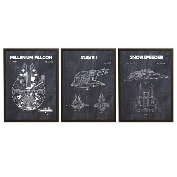 Patentritningsposter - Millennium Falcon Set of 3