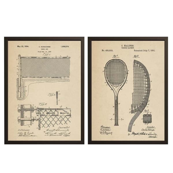 Patenttegning Plakat - Tennisnett & Racket / Sett av 2