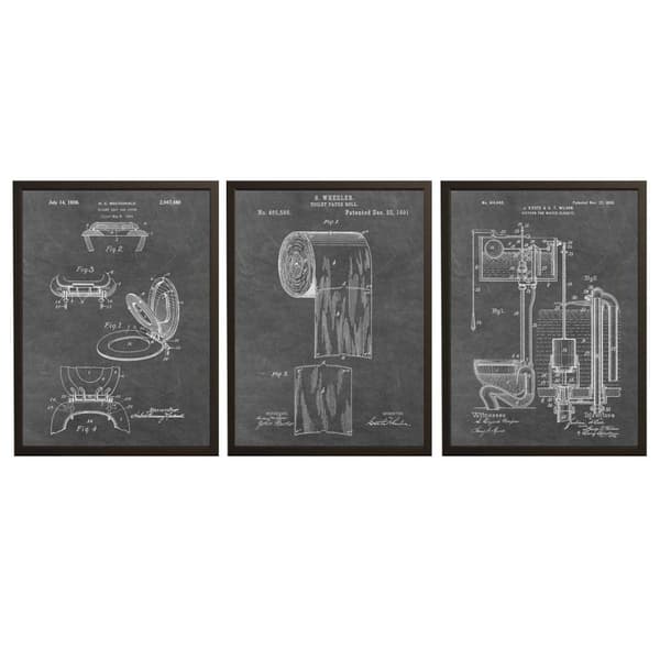 Patent Tegning Poster - Baderomsoppfinnelser / Sett av 3