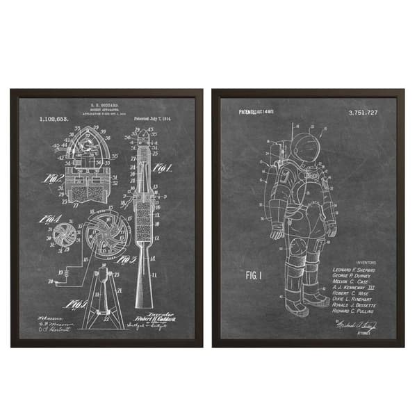 Patent Tegning Plakat - Rum og Raket Sæt af 2