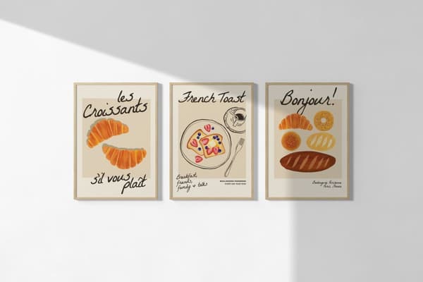 Poster - Franska frukostdelikatesser / Set om 3