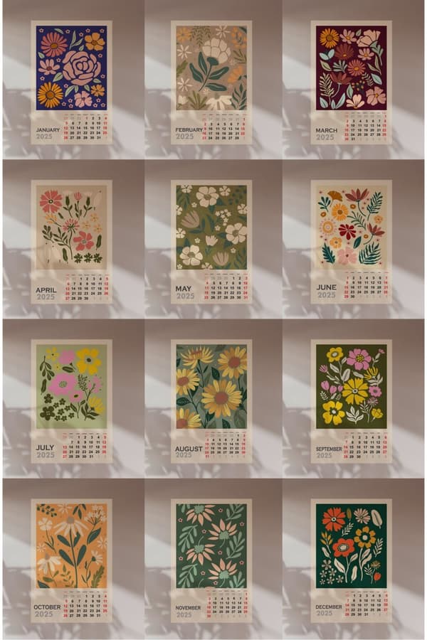 Plakat - Blomsterkalender 2025 / Sett med 12