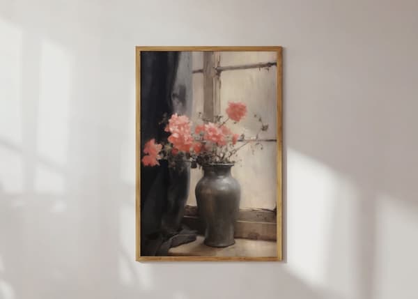 Plakat - Blomster Vase ved Vindue
