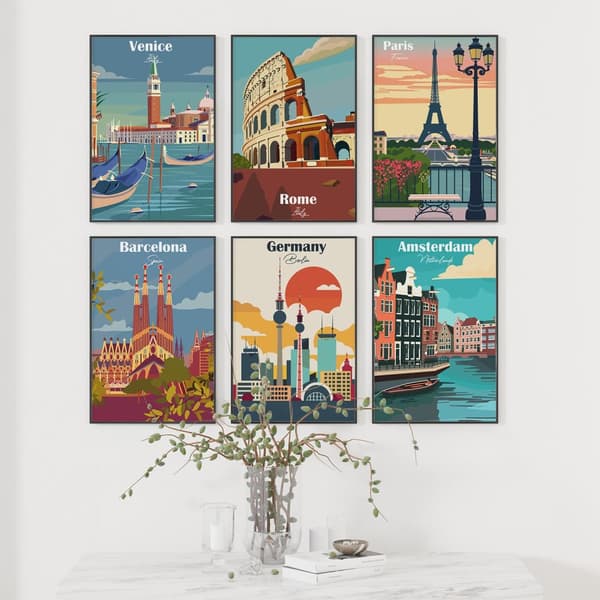 Plakat - Europeisk Bysilhuett Samling / Sett av 6