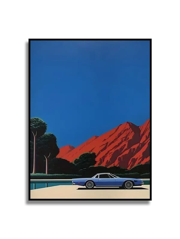 Plakat - Blå Bil Landskab