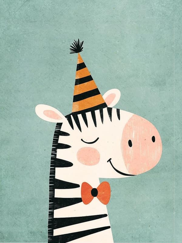 Plakat - Zebra med Partyhatt
