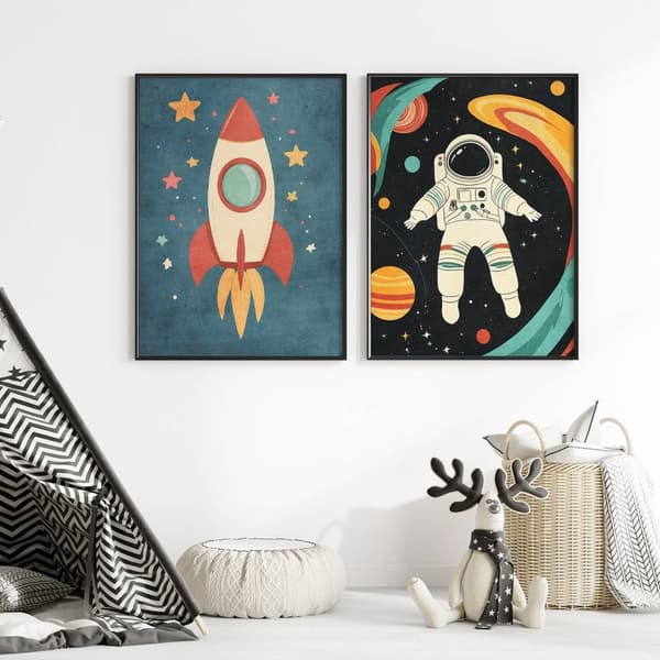 Plakat - Raket og Astronaut / Sæt af 2